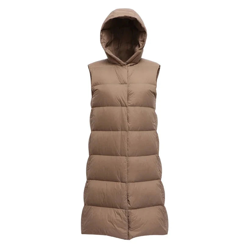 Top Grade Women X-long Hoode Sleeveless 90% White Duck Ultra GlowCart