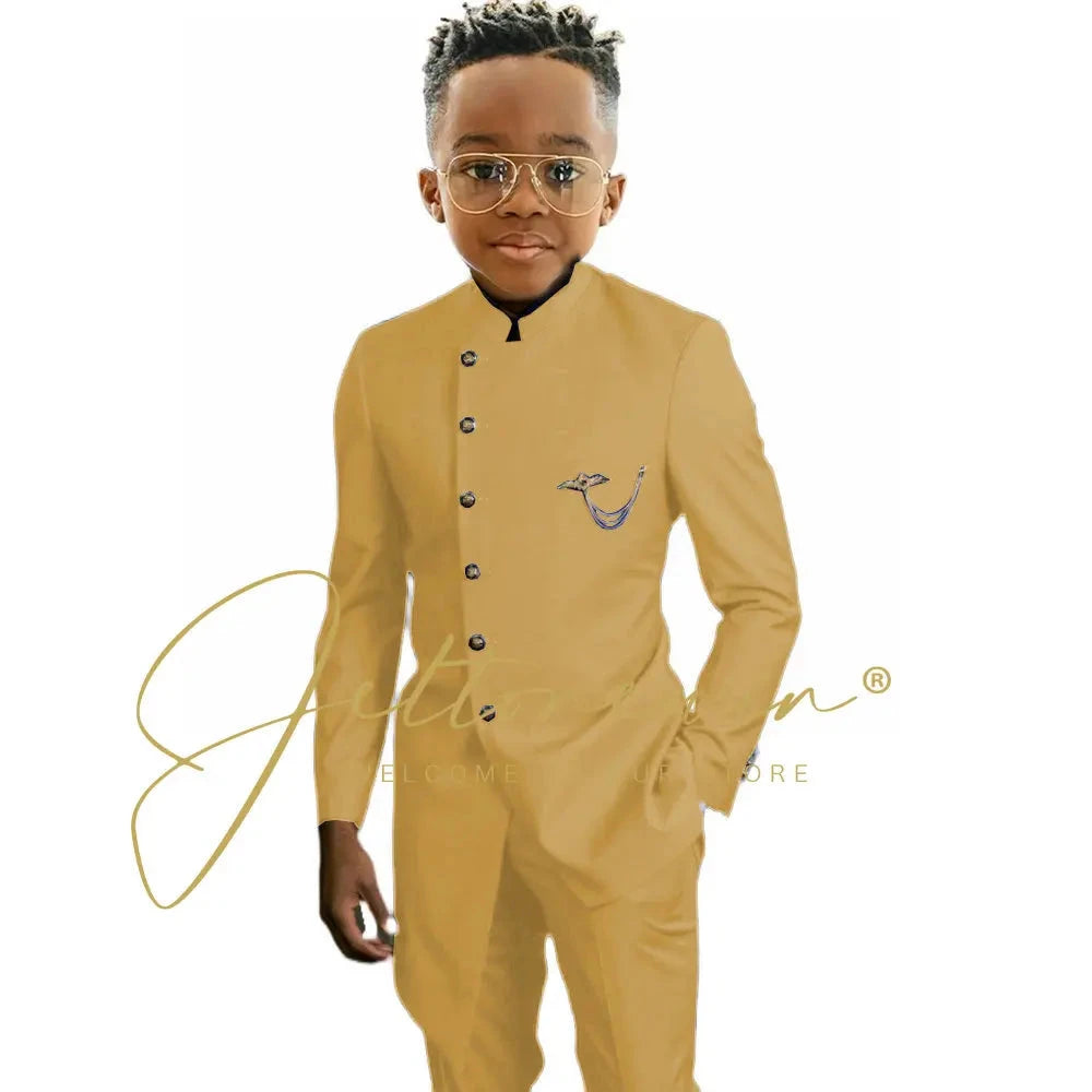 Royal Blue African Design Boys Suits Set For Wedding Formal Tuxedo Kids Costume Piano Performance Children Tailor Made GlowCart