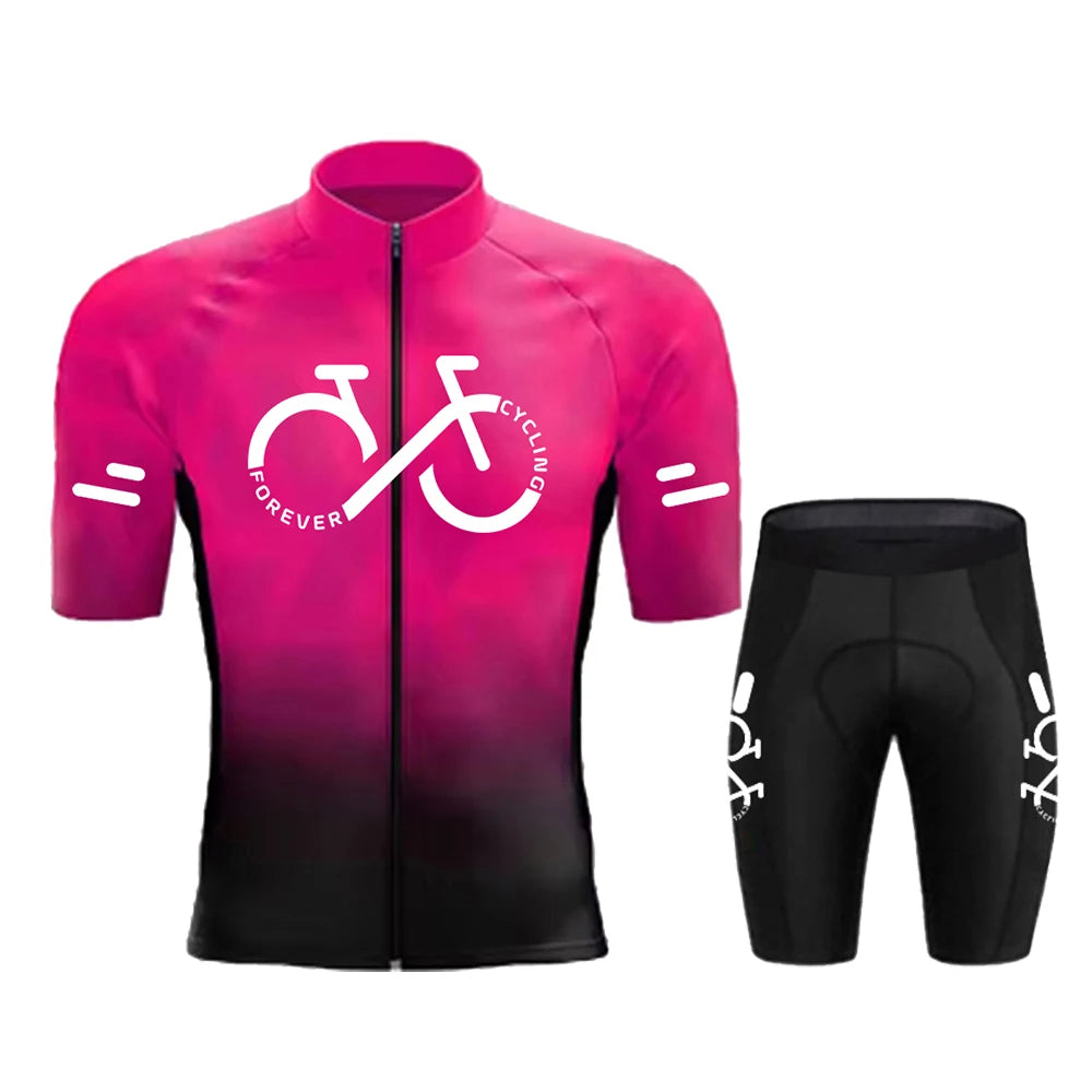 Cycling Jersey Set 2025 Summer Ropa Ciclismo Men's Short Sleeve Bicycle Cycling Clothing Gradient Color Breathable MTB Bike Wear GlowCart