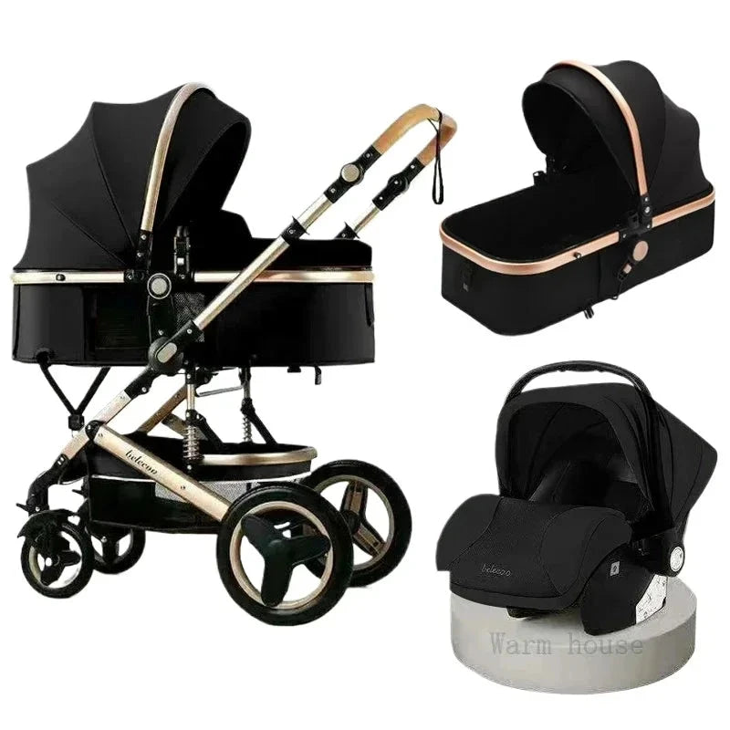 3in1 Baby Stroller With Car Seat,High Landscape  Stroller Luxury Infant Stroller Set Newborn Baby Car Seat Trolley Pushchair GlowCart