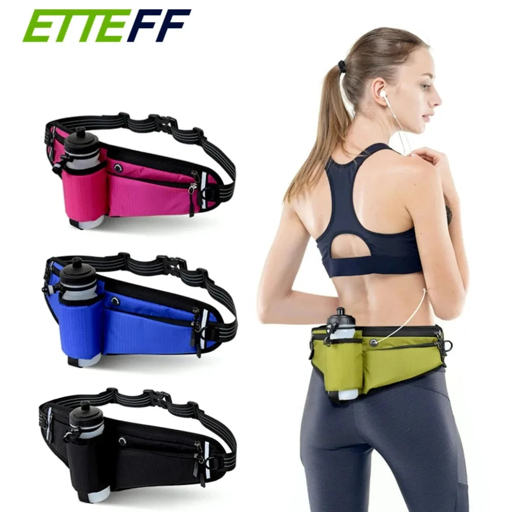 Waterproof Hydration Running Belt with 90° No-Bounce Bottle Holder - Adjustable Reflective Waist Pack for Hiking, Cycling, Gym GlowCart