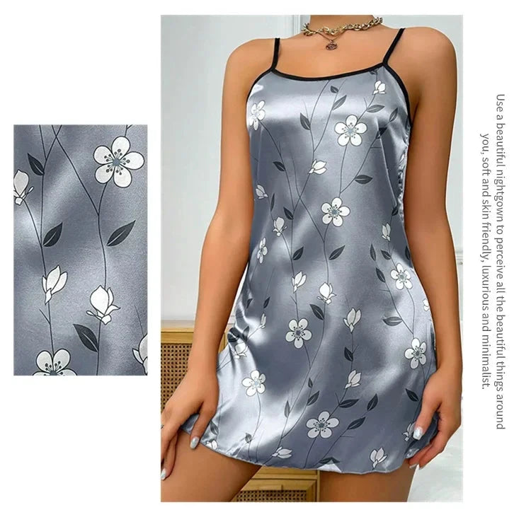 Women's Sleepwear Summer Floral Print Satin Nightgown Casual GlowCart