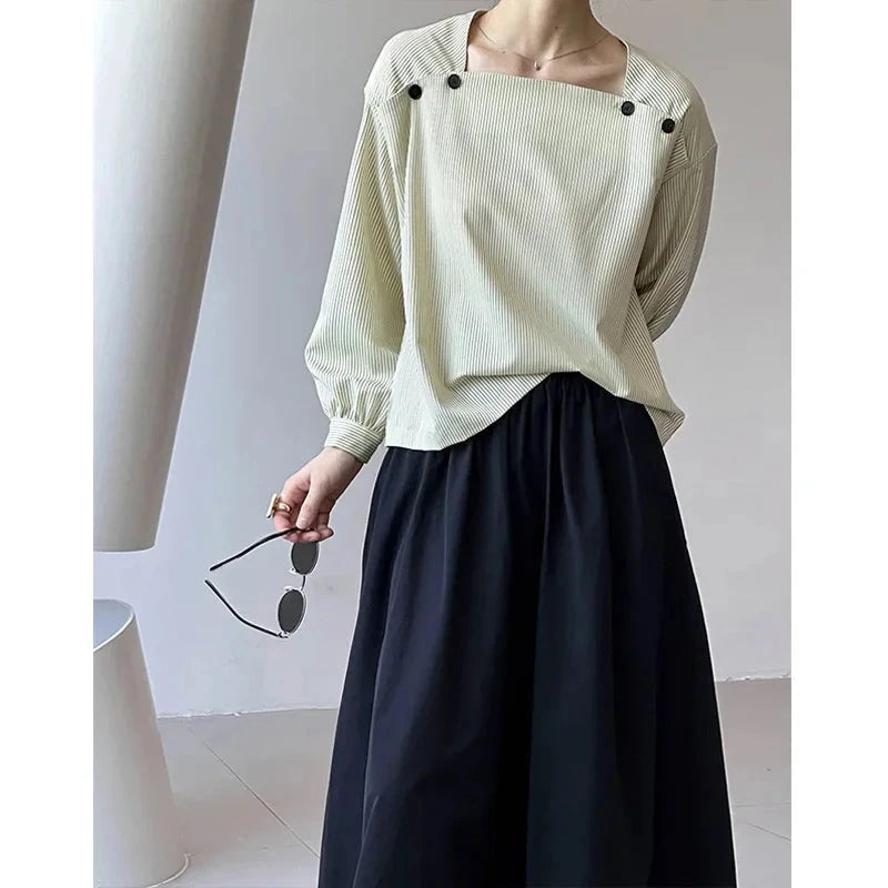 2024 Autumn New Top Korean Version Square Neck High-end GlowCart