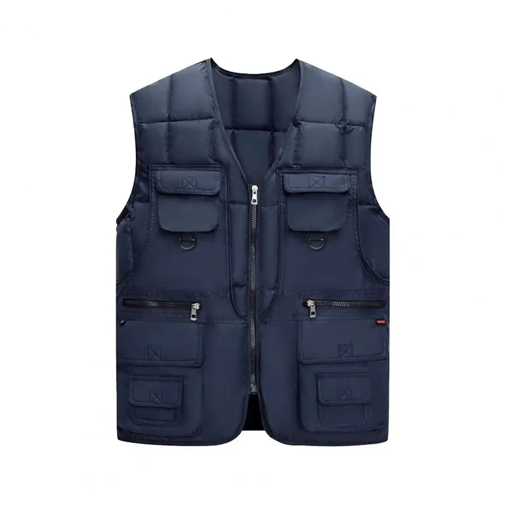 Men Down Vest 10 Pockets Cargo Vest Sleeveless Zipper GlowCart