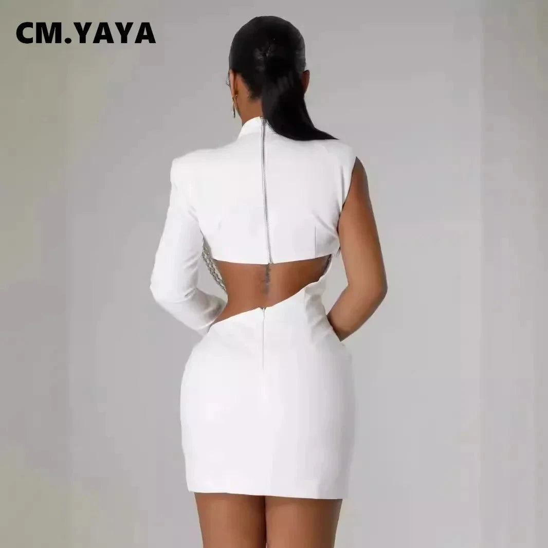 CM.YAYA Women Full Sleeve Elegant O-neck Mini Dress 2024 GlowCart