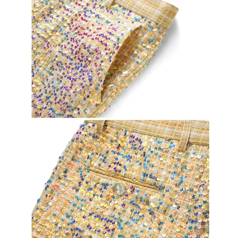 Gold Men's Shiny Sequin Suit Pants,Wedding Party Dress GlowCart