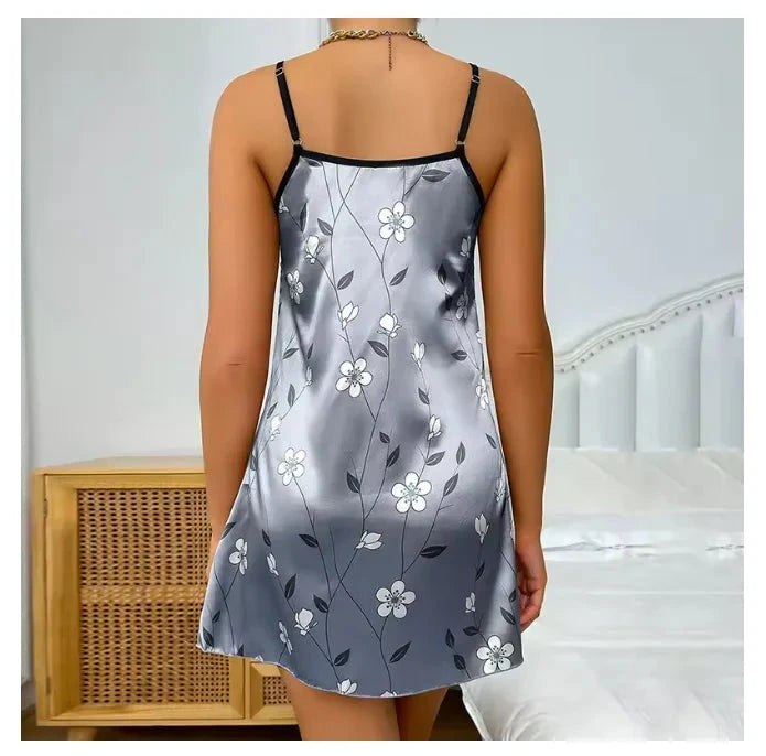 Women's Sleepwear Summer Floral Print Satin Nightgown Casual GlowCart