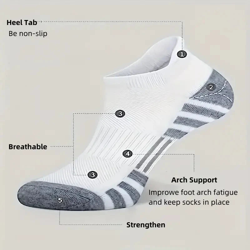 12Pairs Men Black White Grey Towel Bottom Sweat Absorbent Anti Odor Breathable Non Slip Ear Loop Short Socks For Running Sport GlowCart