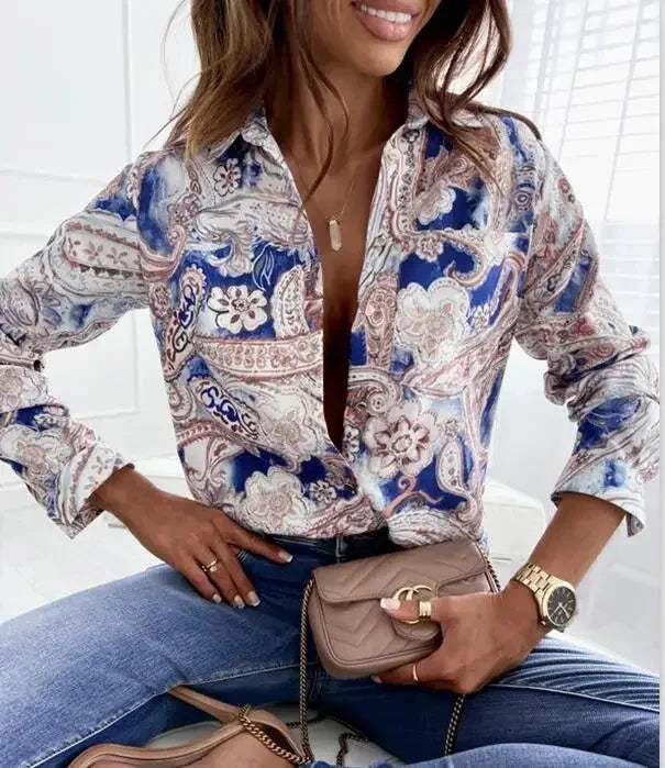Women Geometric Print Shirt, Spring and Autumn Fashion GlowCart