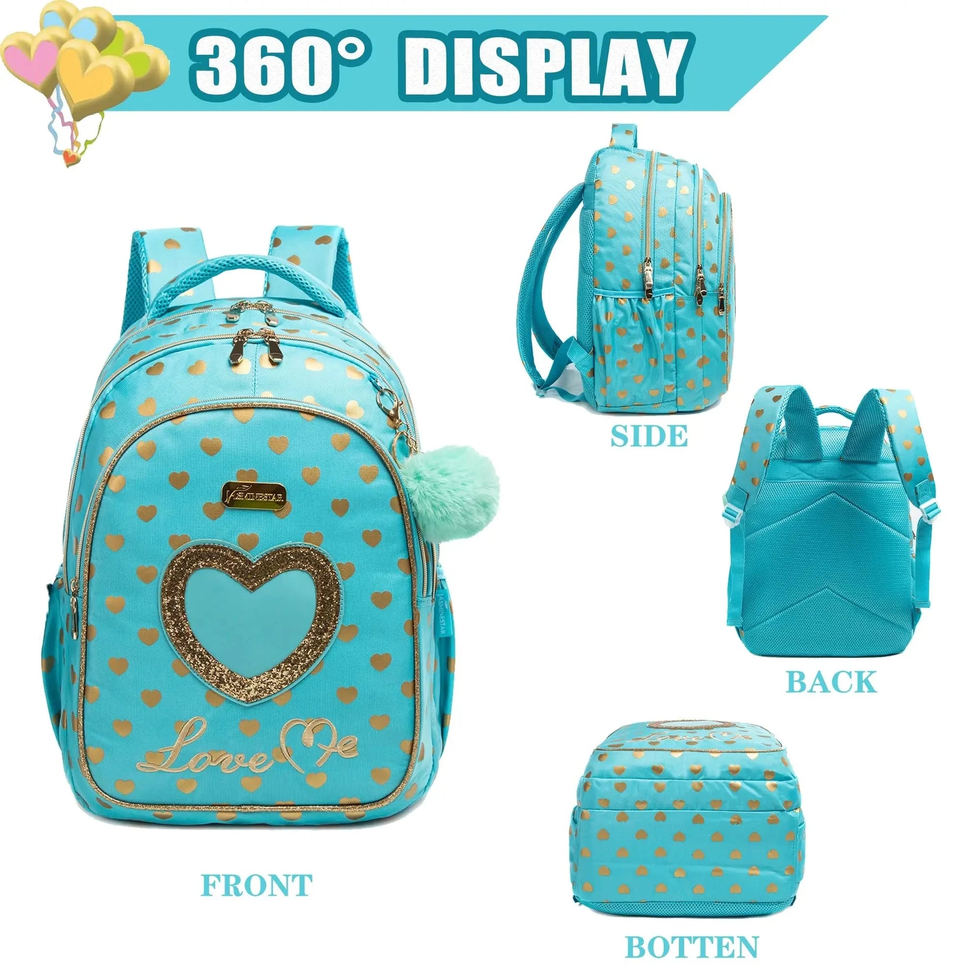 School Backpacks for Girls Backpack with Lunch Bag Pencil Case Elementary Primary Backpack for Teen Girls GlowCart