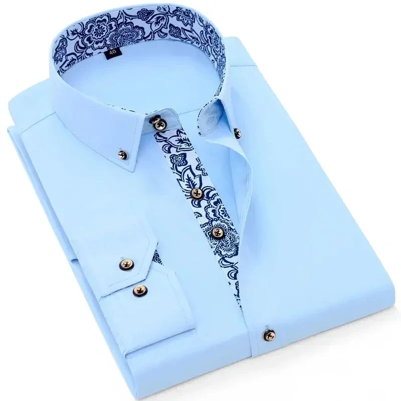 Men's Cotton Shirt Formal Business Collar Dress Shirts Long GlowCart