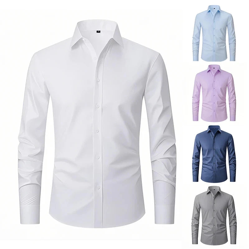 US EU Size XXL Mens Business Shirt Long Sleeve Solid Color GlowCart