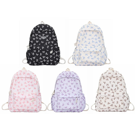 Nylon Student Backpack Bow Printed for Girls Women Schoolbag GlowCart