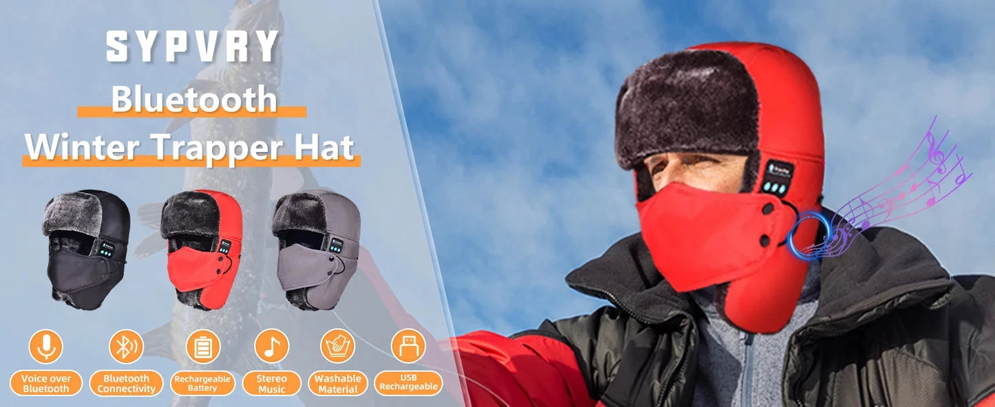 Wirelss Headset Hat Trapper Winter Russian Ushanka Ski Hat GlowCart