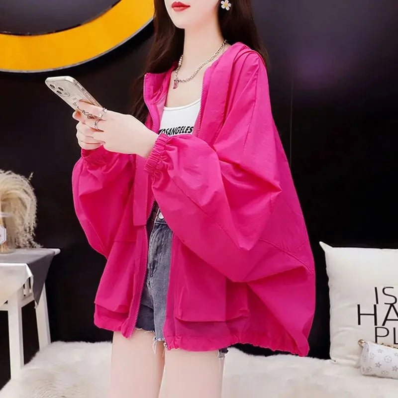 Summer Hooded Jacket Women Windbreaker Sweatshirt Thin Tops GlowCart