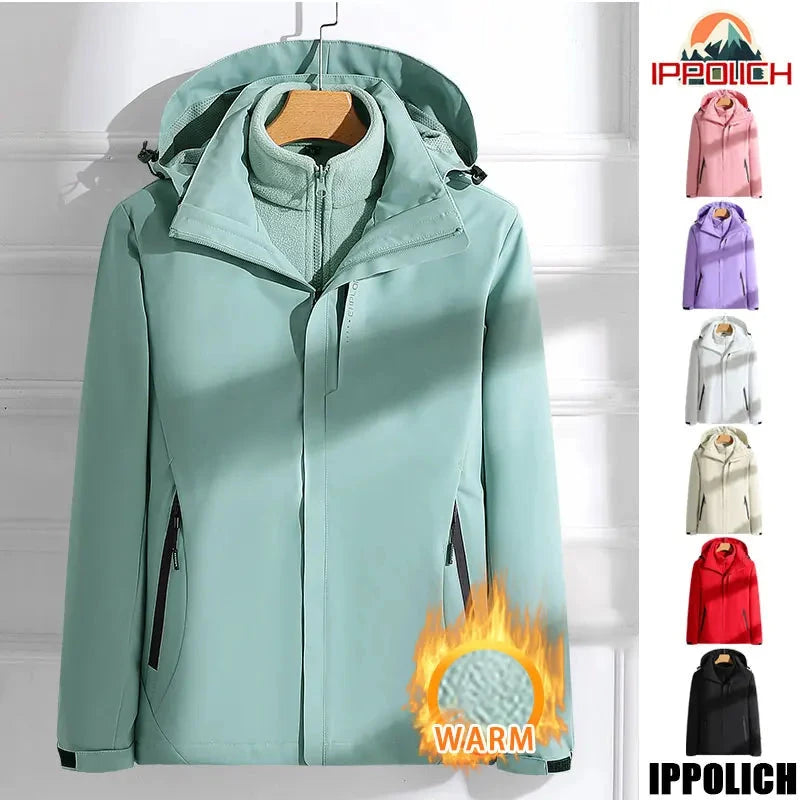 Woman Hiking Jacket Winter Outdoor 3 In 1 Waterproof GlowCart