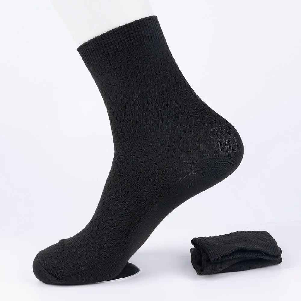 Quality Bamboo Fiber Sock New Compression Men Casual Business Anti-Bacterial Breatheable Solid Color Mid-tube Stockings GlowCart