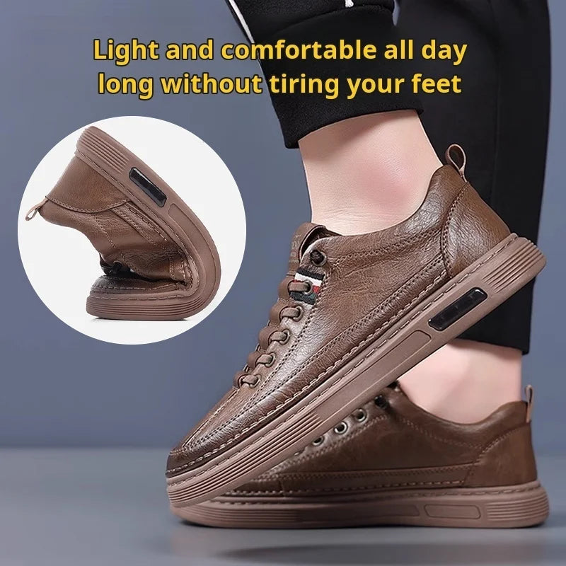 Men's Casual Shoes Spring Autumn Depressurized Breathable Lacefree Leather Shoes Super soft and wear-resistant Men's Board Shoes GlowCart