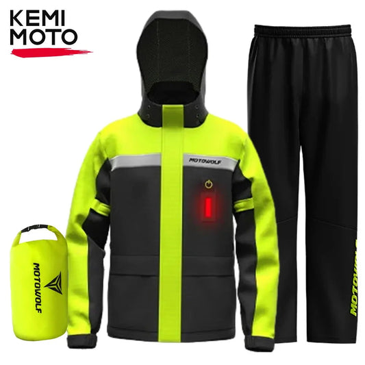 Raincoat Suit LED Alert Waterproof Cap Rain Jacket Pants GlowCart