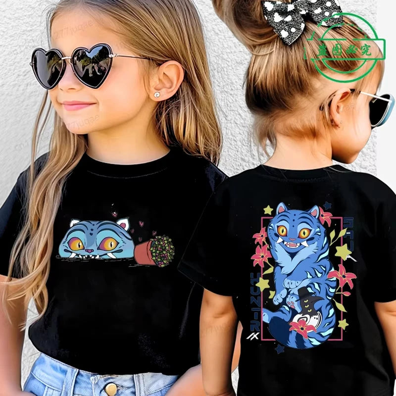 KPop Demon Hunters Saja Boys Kids Clothing Summer Cartoon Derpy Tiger Clothes Fashion Boys T-shirt Cotton Children's T Shirts GlowCart