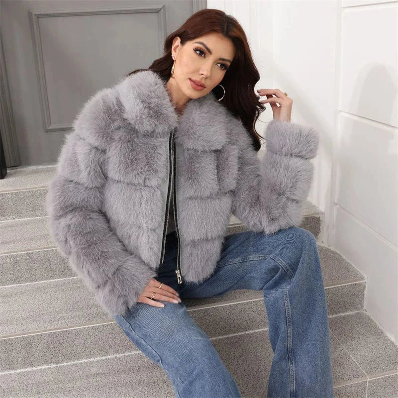 2025 Winter Faux Fur Coat Woman Women's Coats Plush Female GlowCart
