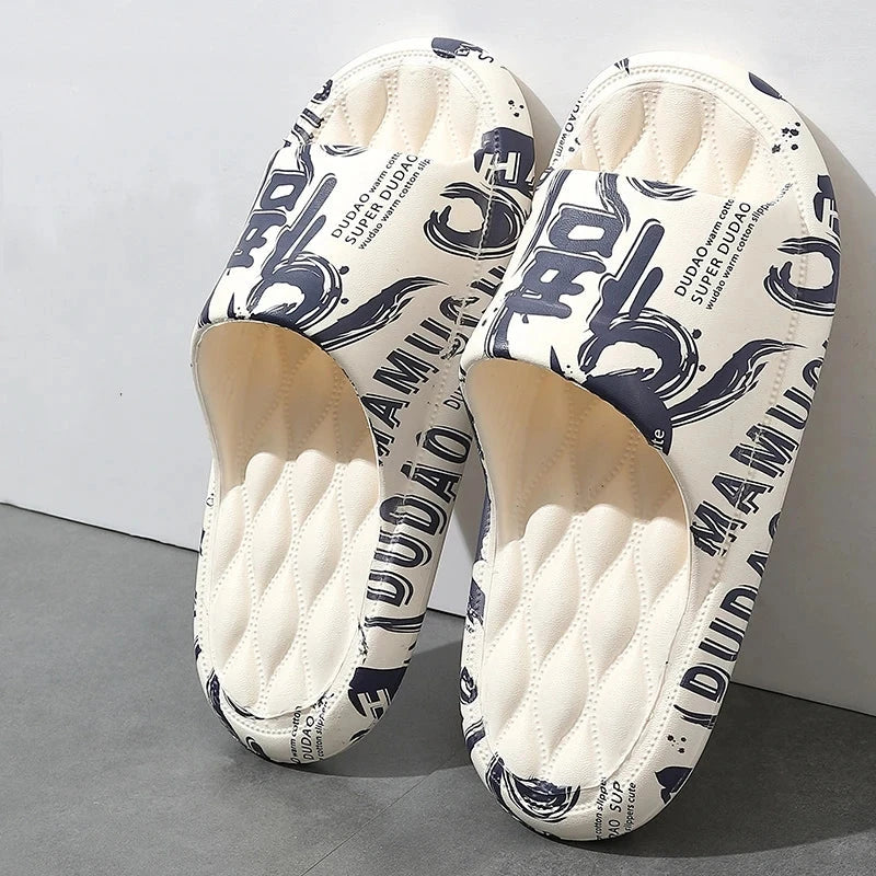 Plus Size 48 Graffiti Men Slippers Sole EVA Indoor Open Toe GlowCart