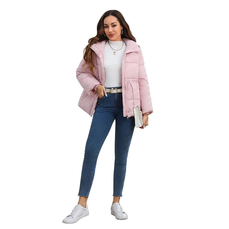 Parkas Women Jacket Drawstring Tight Waist Warm Jackets GlowCart