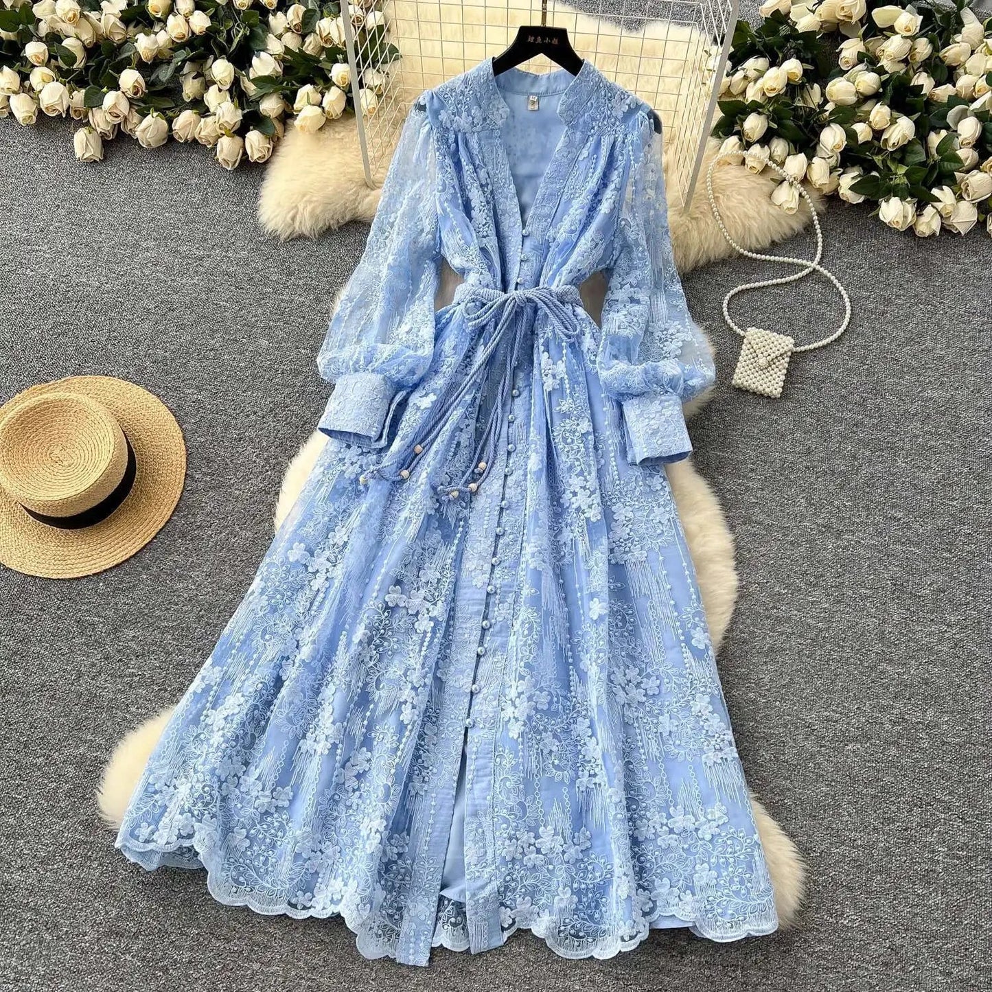 Luxury Embroidery Formal Dresses Women Summer Autumn Lantern GlowCart