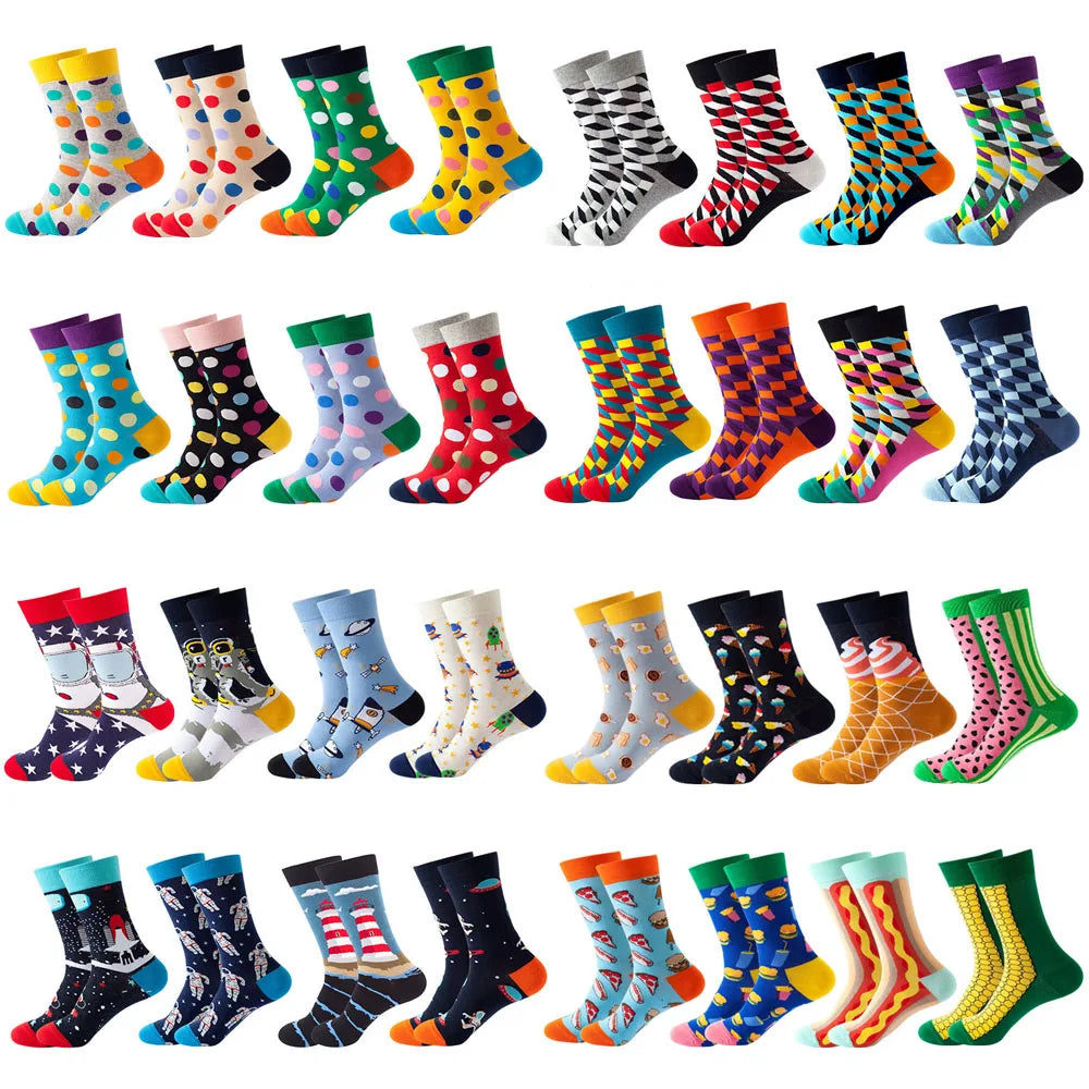 8 Pairs Novelty Fashion Happy Men and Women Casual Socks Funny Space Grid dots Crew Socks GlowCart