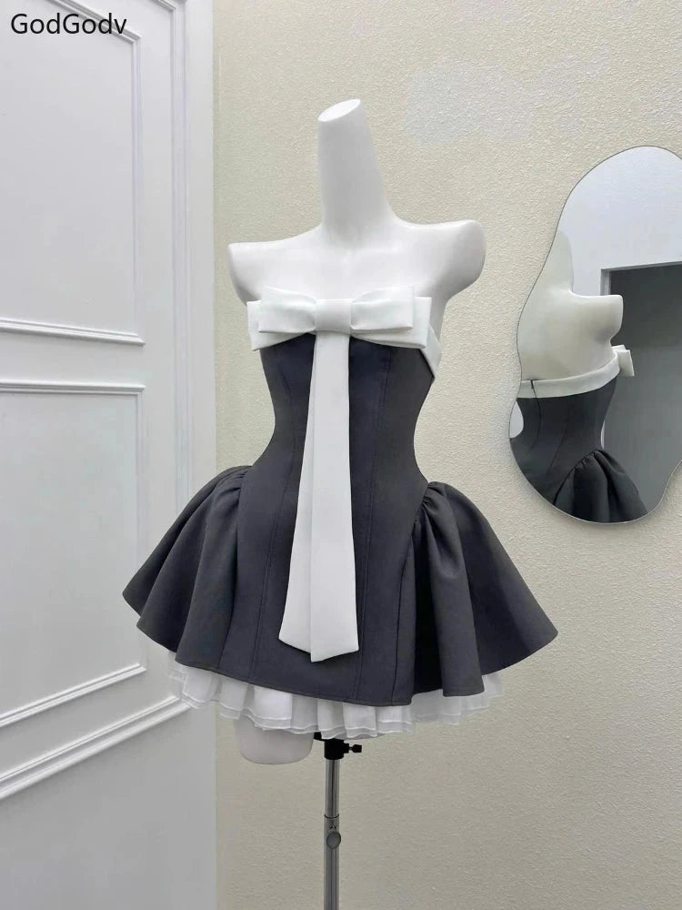 Summer New Vintage Elegant Woman Dress Strapless Bow GlowCart