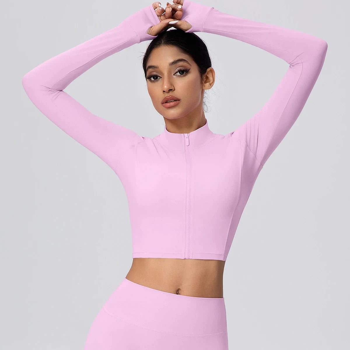 Woman Solid Color Slim Casual Zipper Long Sleeves Yoga Tight Naked Feel Sports Thumb Hole Gym Workout Top Running Yoga Jacket GlowCart