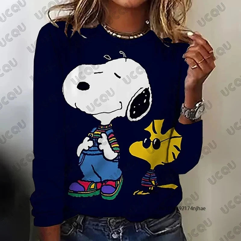 Autumn Winter New Cartoon Snoopy Print Women's Long Sleeve GlowCart