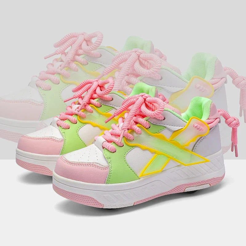 Fashion Children Quad Wheel Skates Runaway Shoes Comfortable Sports Roller Skates Shoes Low Top Skating Skates Shoes with Wheels GlowCart