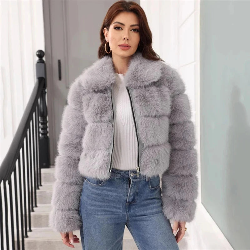 2025 Winter Faux Fur Coat Woman Women's Coats Plush Female GlowCart