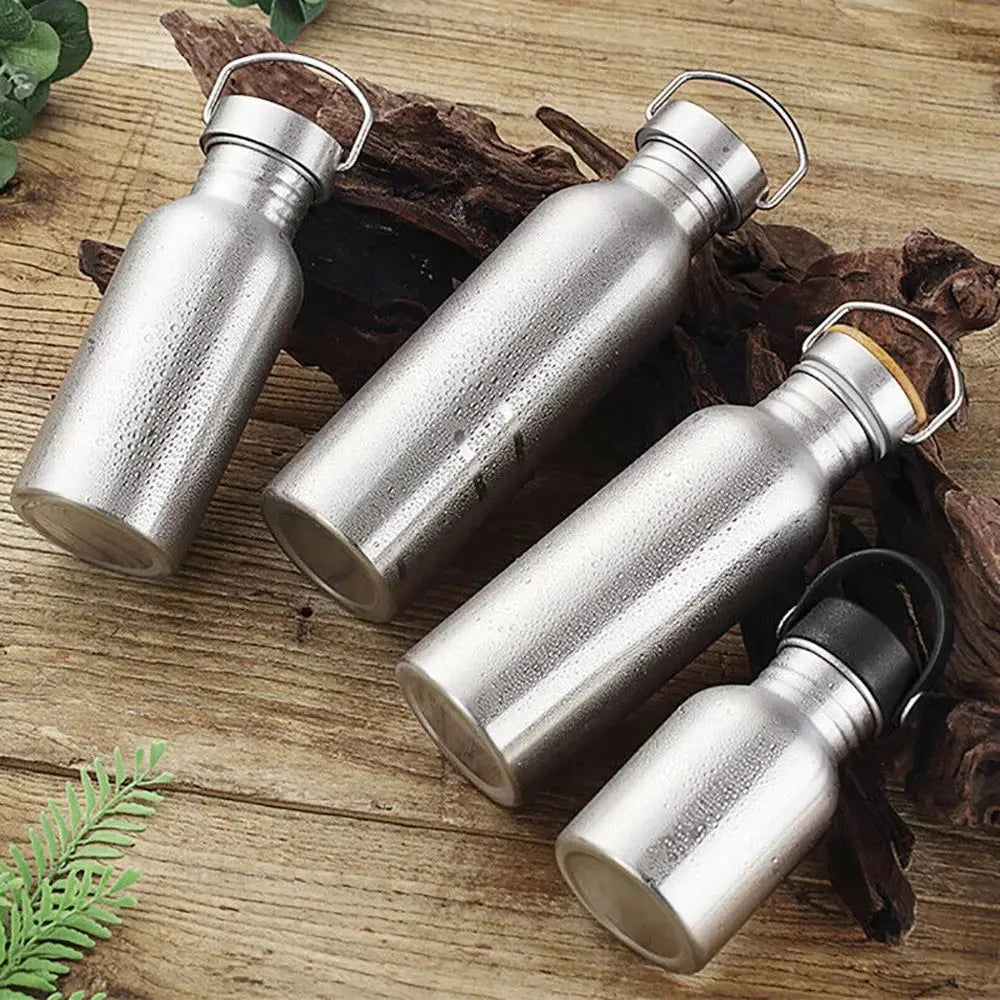 Simple Single Walled Water Bottle Leak-Proof Stainless Steel Bicycle Water Bottles Bamboo Lid Metal Flask Portable Sports Kettle GlowCart