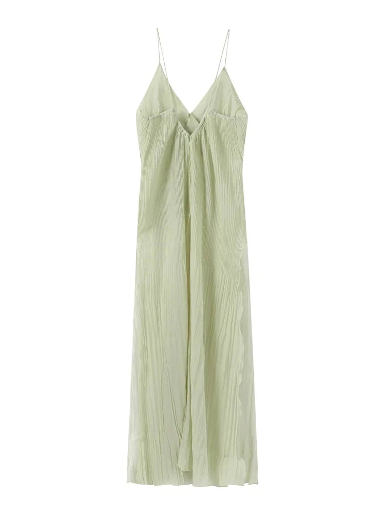 Pleated Perspective Halter Dress V-Neck Hanging Neck Sexy GlowCart