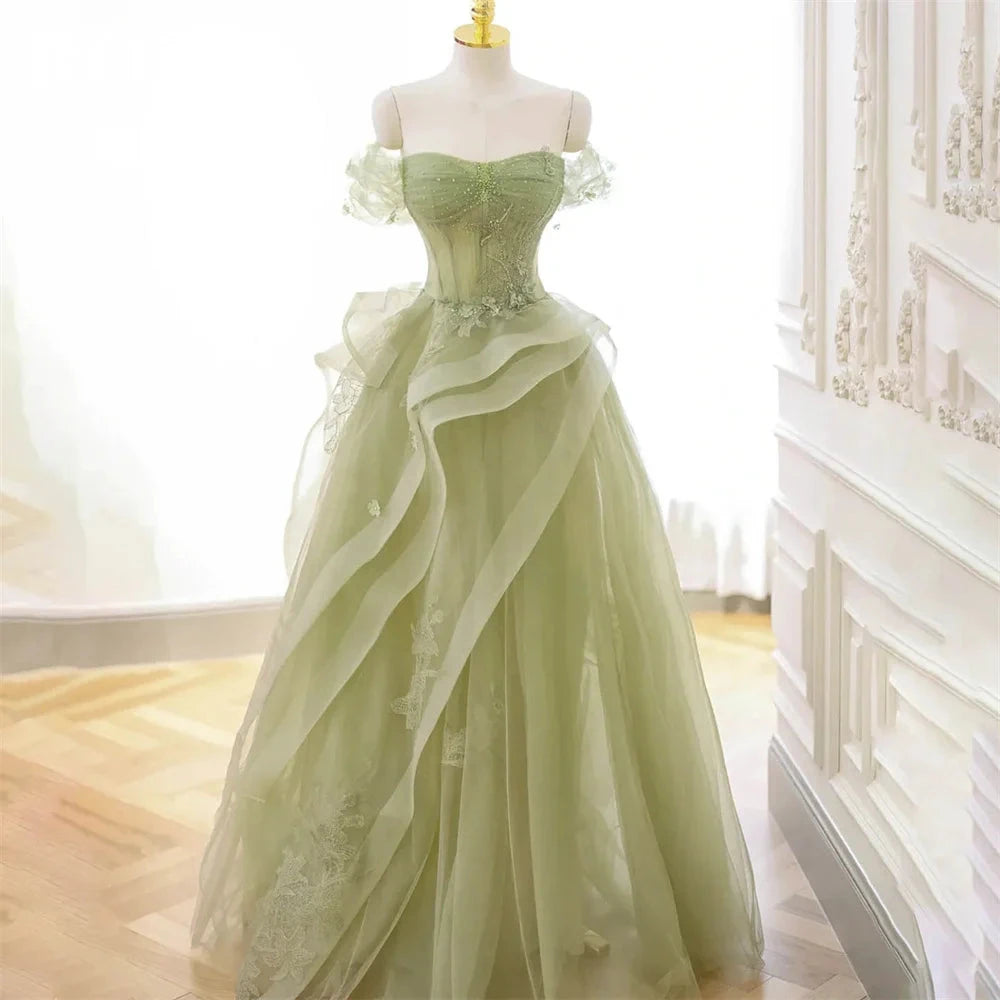 ROSES Sage Green Prom Dress Appliques Tulle Celebrity GlowCart