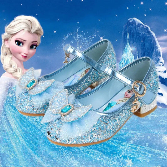 Disney Girls' Princess  Sandals Shoes Children's Shoes Elsa Children's Shoes Girls Fashion Baby Pink Blue High Heel Shoes Size GlowCart