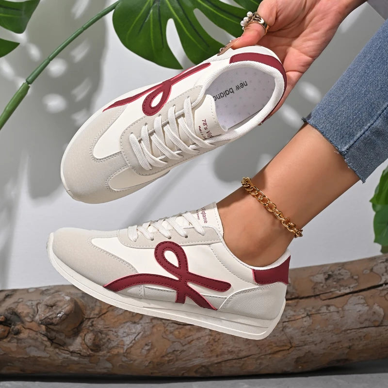 2025 new women's sports shoes casual lace up women's fashionable vulcanized shoes versatile flat shoes GlowCart