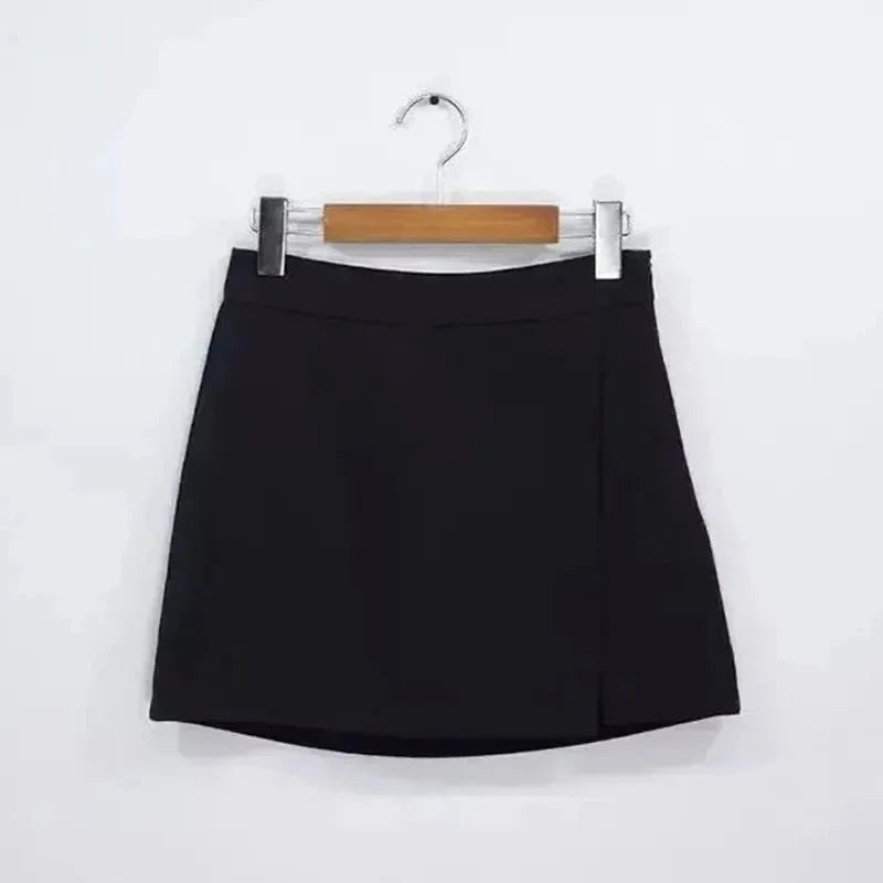Black Mini Skirts Women Irregular Side Slits High Waist A GlowCart