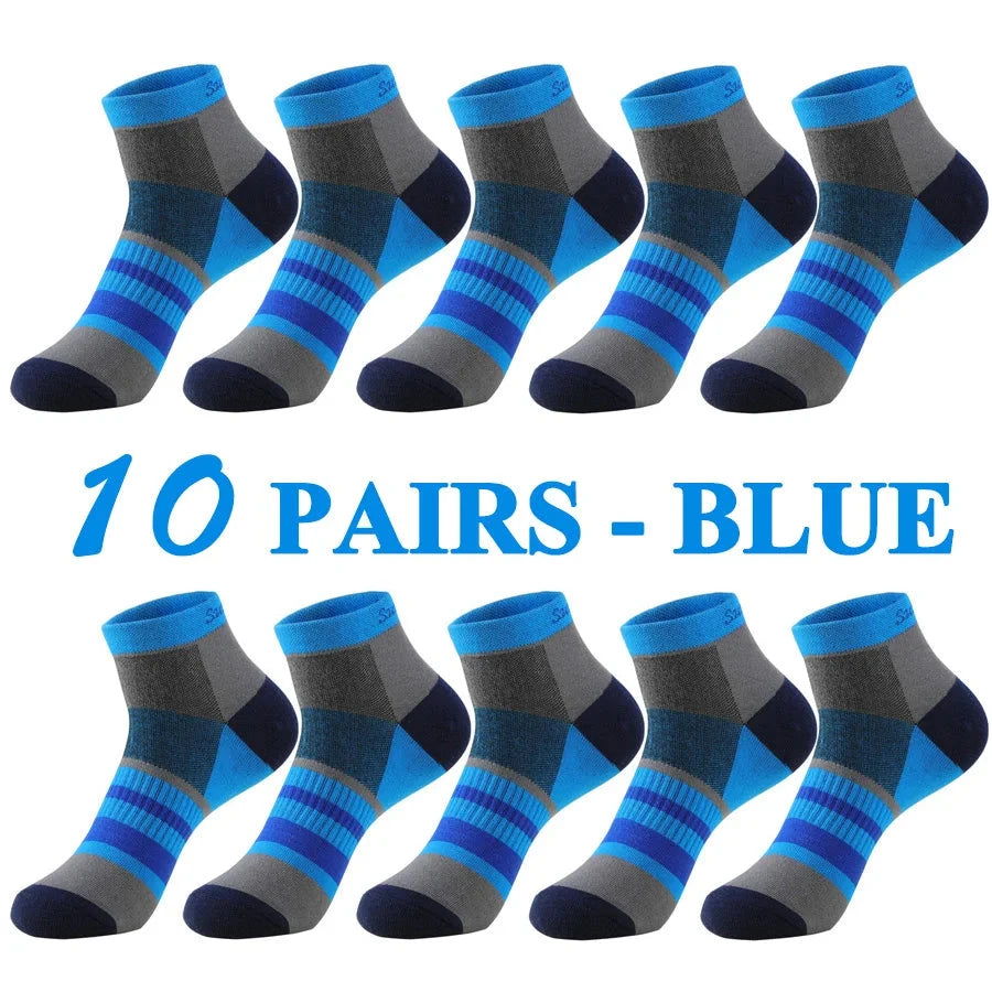 5 Pairs/Lot Running Socks Men Casual Outdoor Sports Cotton Black Grey Blue Athletic Stripes 14 Colors Travel Male Husband Gifts GlowCart