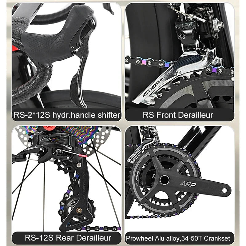 Twitter 700X28C Sensah 24 Speed Carbon Road Bike Hydraulic Disc Racing Bicycle With 50mm Carbon Wheelset inner Cables For Adults GlowCart