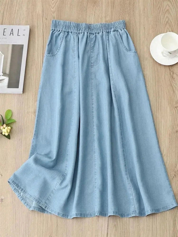 Soft Denim Skirt Women's Summer New Thin Style Large Size Jean Skirt Korean Version Loose High Waisted Elastic A-line Skirts GlowCart