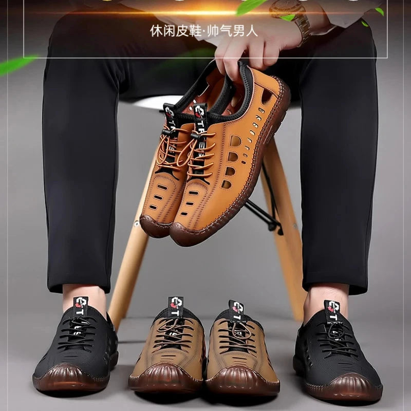 Men's Soft Leather 2024 Summer Men Leather Sandals GlowCart