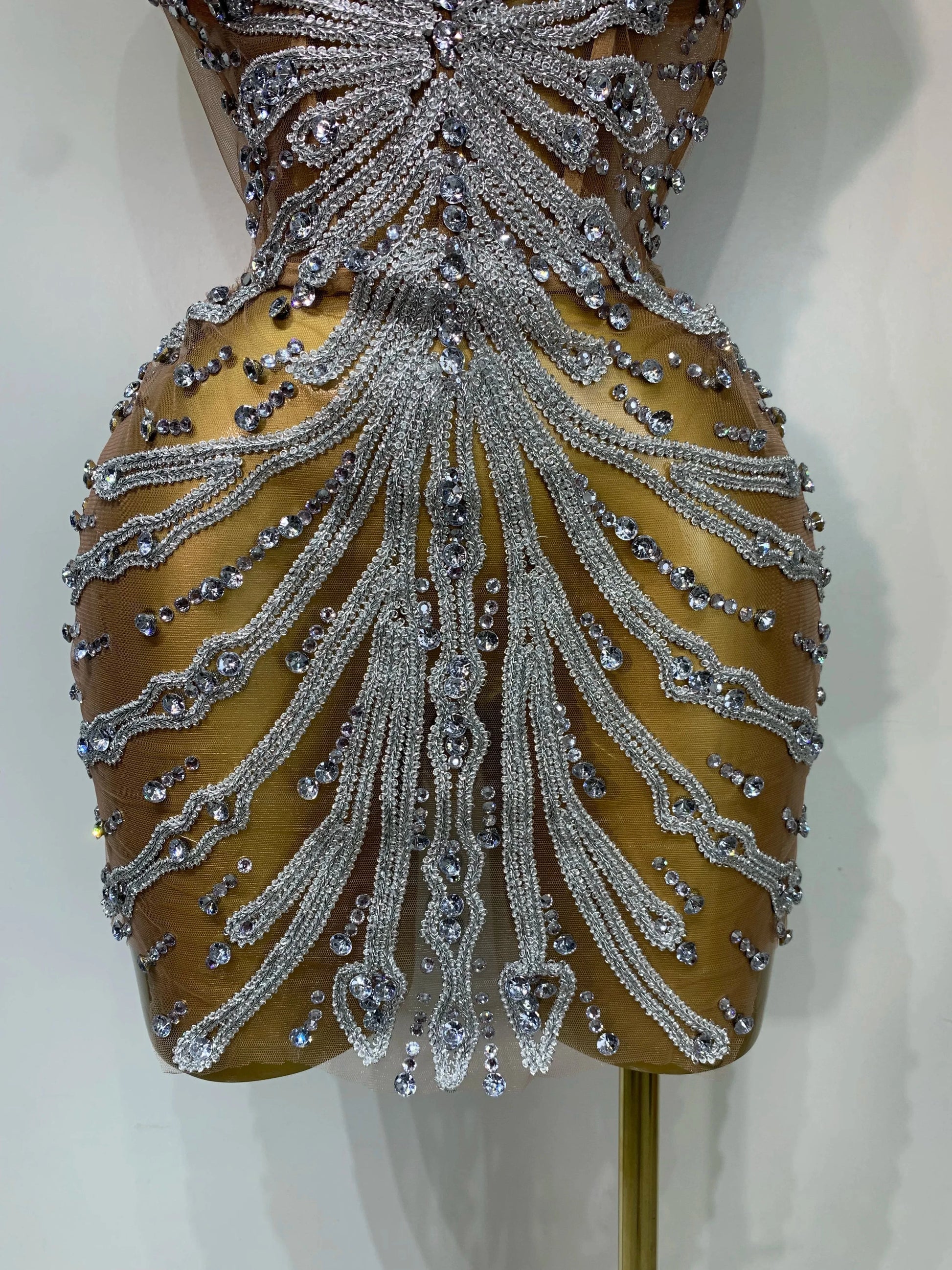 Women Sexy Strapless Rhinestones  Mini Dress Performance GlowCart