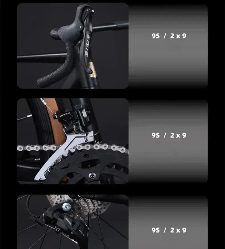 32mm Aluminum Alloy Frameset Gravel Bike 18 Speed Road Bike Hydraulic Disc Brake Racing Bicycle Wheelset 700x28C Internal wiring GlowCart