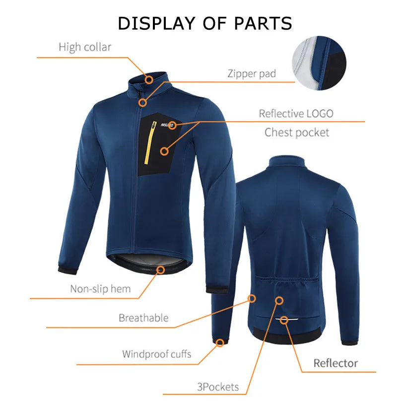 ARSUXEO Men's Thermal Winter Cycling Jacket  Windproof Waterproof Breathable Bike Jacket for Cold Weather Riding GlowCart