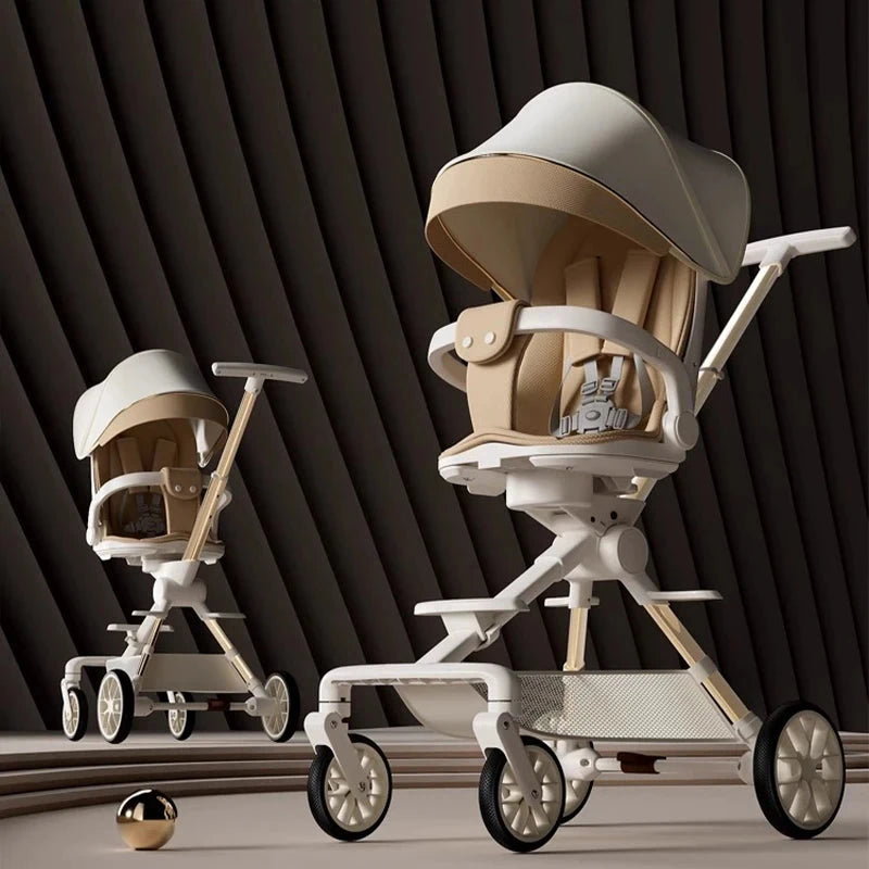 High Landscape Stroller Lightweight Folding Can Sit and Lie Down with Dinner Plate Oversized Storage Pocket Baby Stroller GlowCart