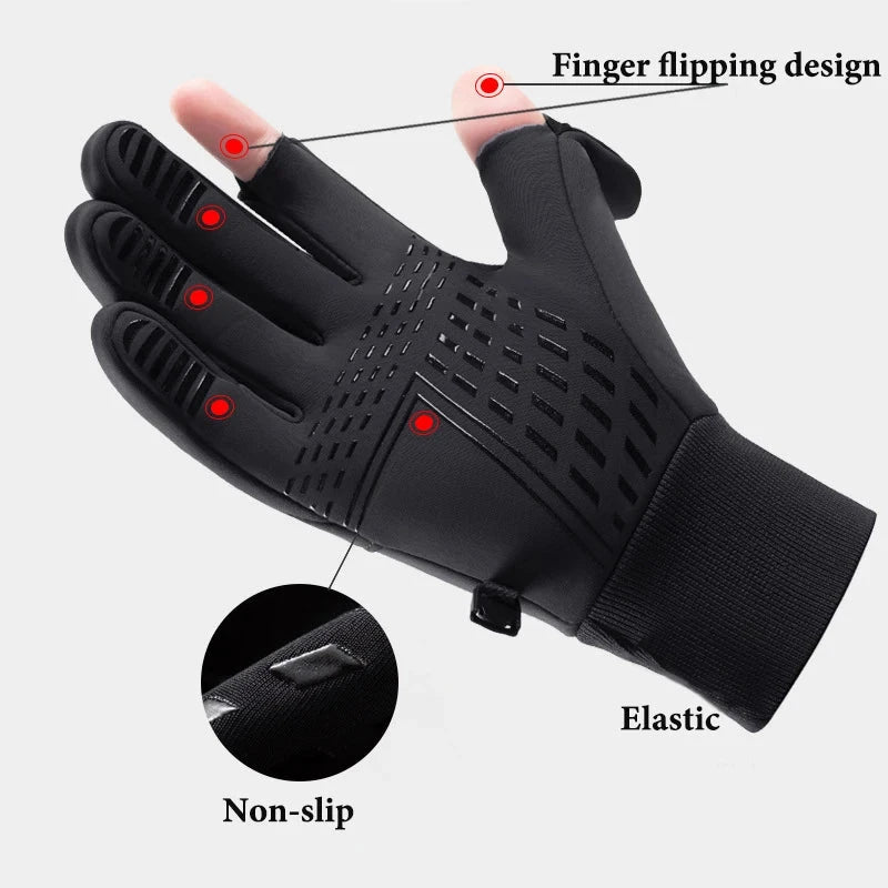 Winter Flip Open Two Finger Gloves Warm Touch Screen Gloves for Men and Women Outdoor Riding Windproof Waterproof Ski Gloves GlowCart