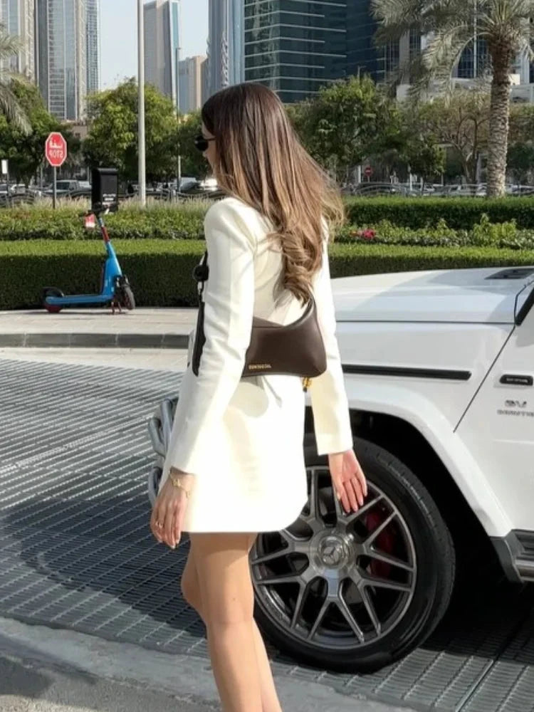 Women Chic Solid A-line Mini Dresses ElegantSingle-breasted GlowCart